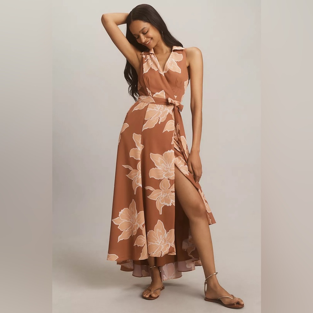 Hutch Rust Floral Midi Dress with Cream Blooms